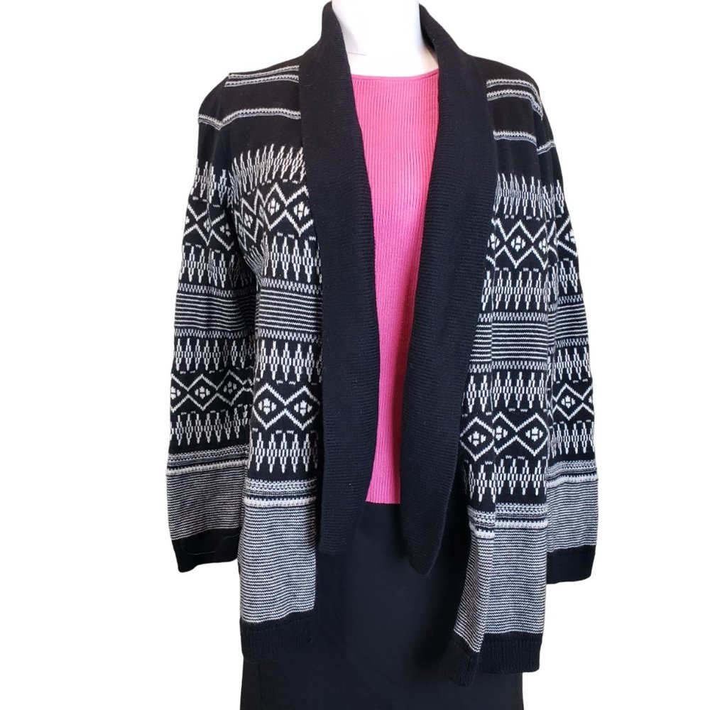 Talbots Wool Nylon Nordic Style Open Front Knit Cardigan Medium Petite